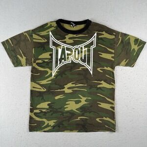 Vtg Y2K Tapout T Shirt Men's Large Green Camo Double Sided MMA Fighting